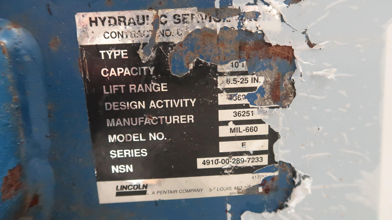 Lincoln NSN 4910002897233 Hydraulic Service Jack Dolly Type 10 Ton